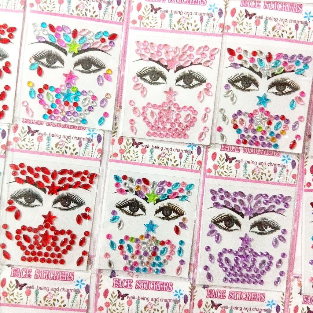 Stiker Wajah Muka Anak Diamond Warna Warni/ Stiker Timbul Accesories Fashion Face Gems Crystal Girl