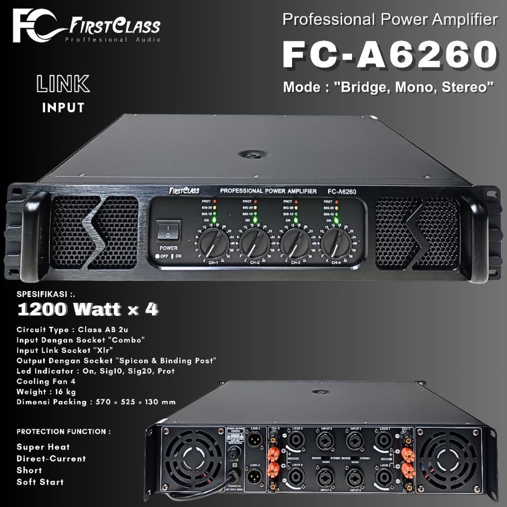 POWER AMPLIFIER FIRST CLASS FC-A6260 POWER 4 CHANNEL FC A 6260