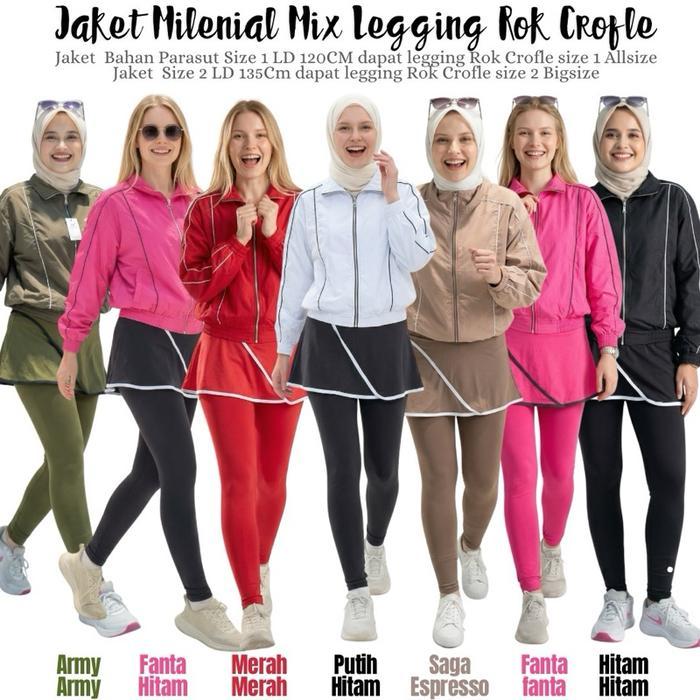 Nahra-Setelan Jaket Milenial bahan Parasut dan Legging Crofle bahan Spandek Untuk Aktifitas Outfit H