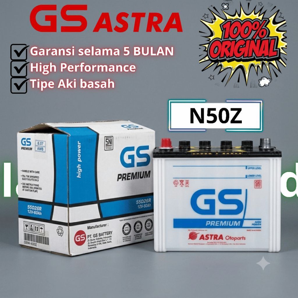 Aki Mobil GS ASTRA Premium Tipe N50Z untuk mobil