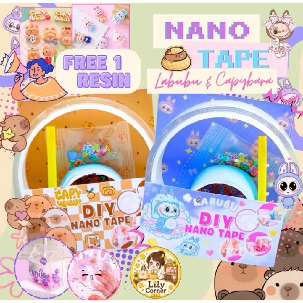 Nano tape labubu/nano tape capybara/nano bubble tape labubu kapibara/ balon tiup/diy nano tape/Doubl
