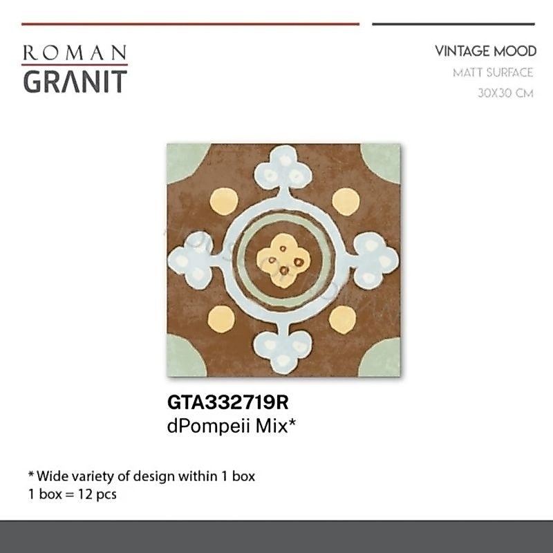 Roman Granit dPompeii Mix 30x30 (Vintage Mood) / Granit Lantai Vintage / Lantai Tegel Jadul / Granit