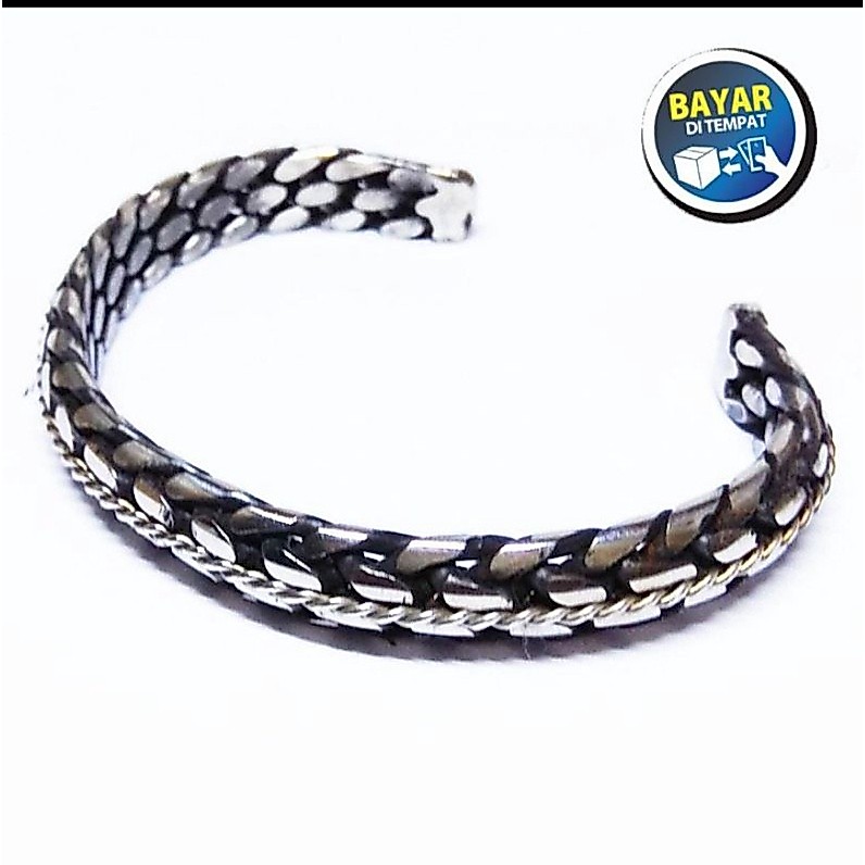 NEW/ Gelang pria monel- Rajut papua motif anyaman sisik ular/ titanium anti karat selamanya /monel /