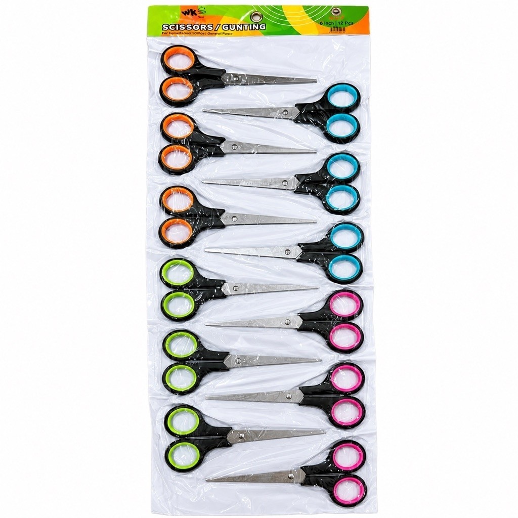 ( 1 Lusin ) Gunting / Scissors Sedang 6 Inch Merek WKWK Rentengan