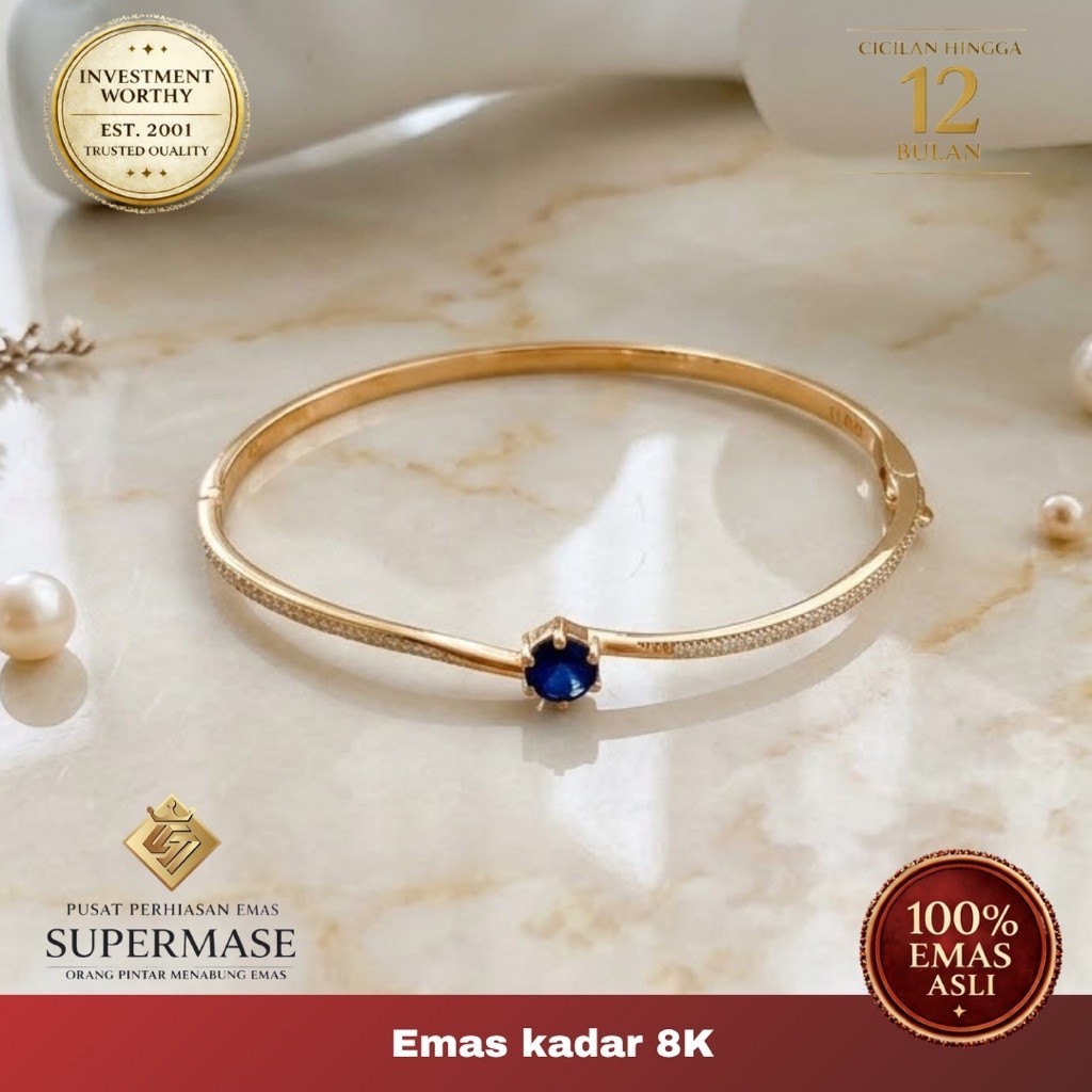 Gelang Emas 8K Bangle Solitaire Mata Biru - Supermase
