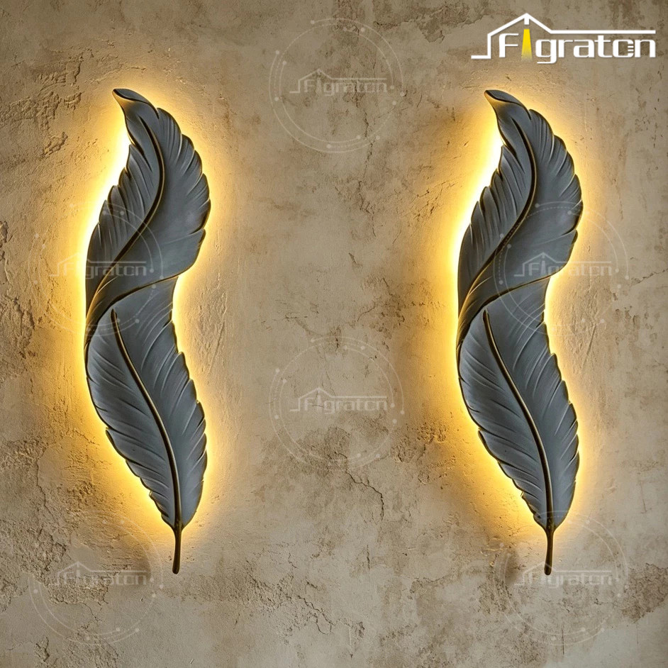 (1set isi 2 unit) Lampu Dinding Aestetik Model Bulu Angsa Dengan LED 3 warnaLampu Hias Dinding 65/90