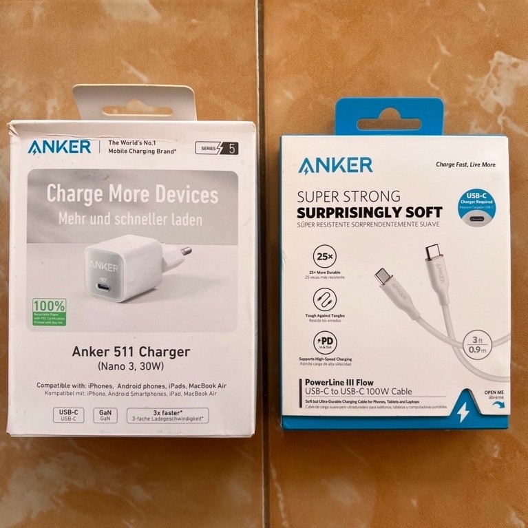 Anker 511 30W Fast Charging + Kabel Data Anker USB C to C 100W - 3ft (0.9m)