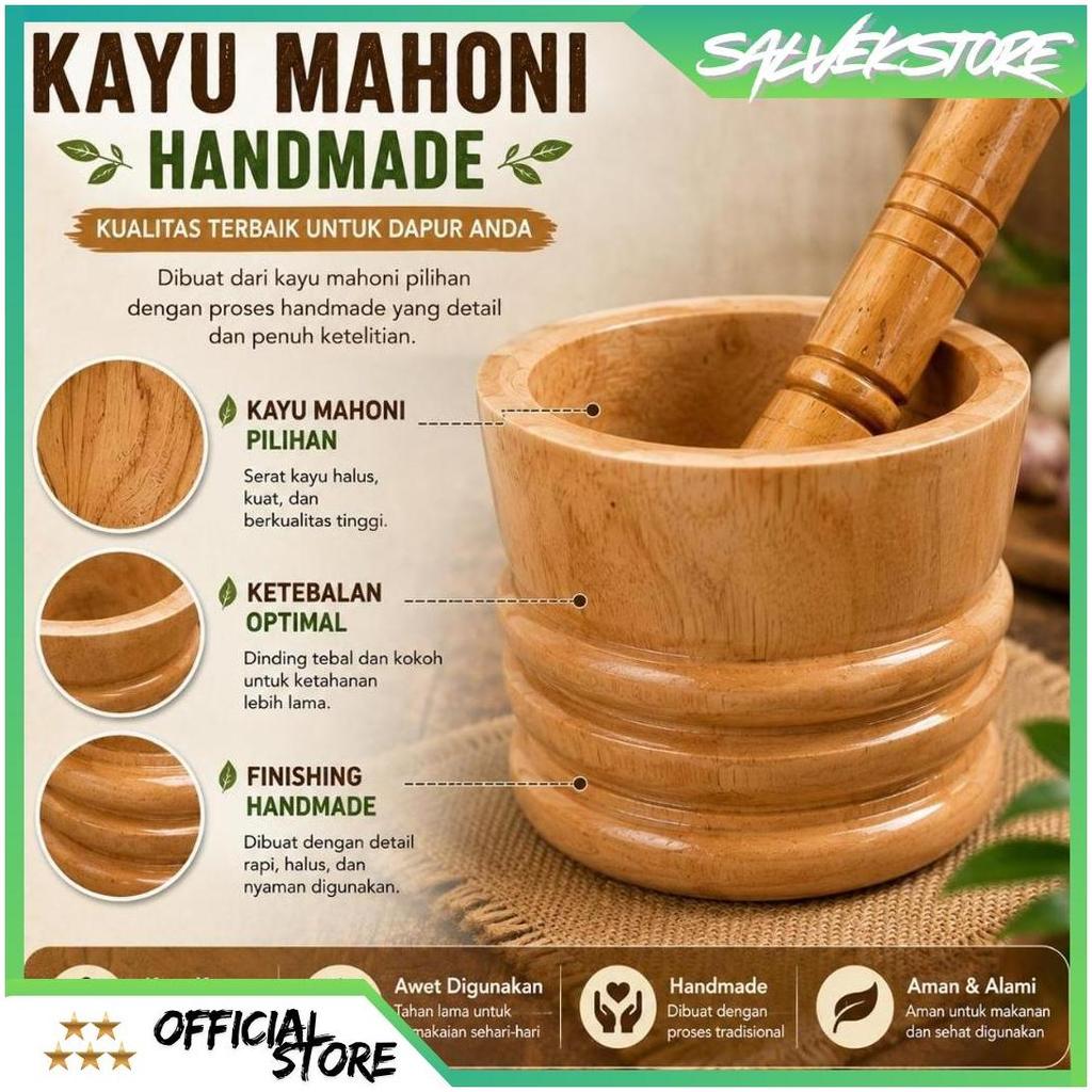 LUMPANG KAYU MAHONI 1 SET 3 UKURAN MODEL UKIR + ALU | ALAT GEPREK AYAM KREMES GB Termurah