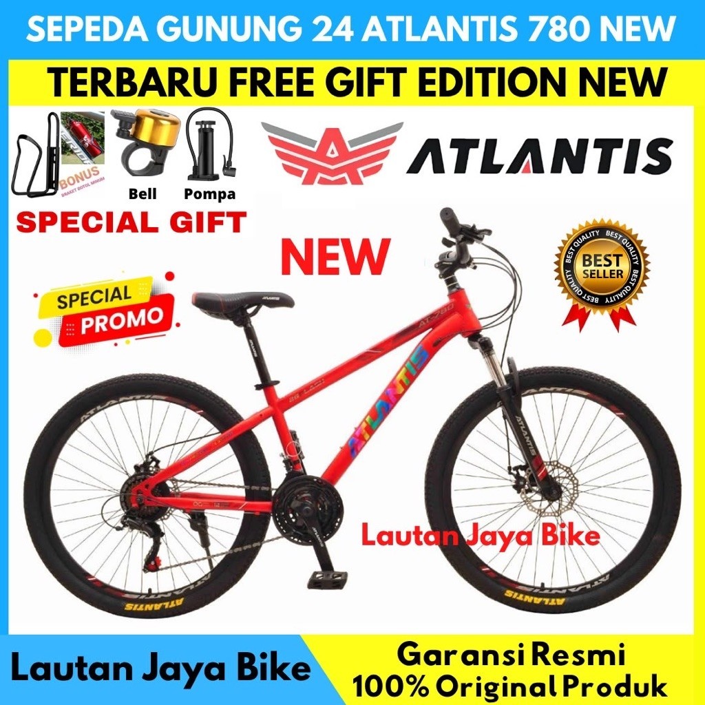 Sepeda Gunung 24 MTB ATLANTIS 780 Rem Discbrake Operangigi 3 X 8 Speed New