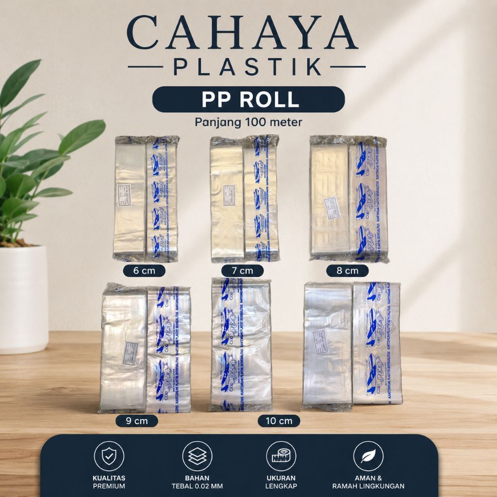 Plastik PP Roll Cap Jet - panjang 100 meter, tebal 0.02 mm : plastik gilap untuk snack goreng ; plas