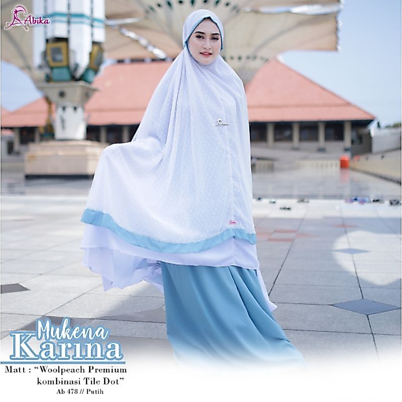 Mukena Tutu Kombinasi Tile Dot dan Woolpeach dengan Pouch Cantik