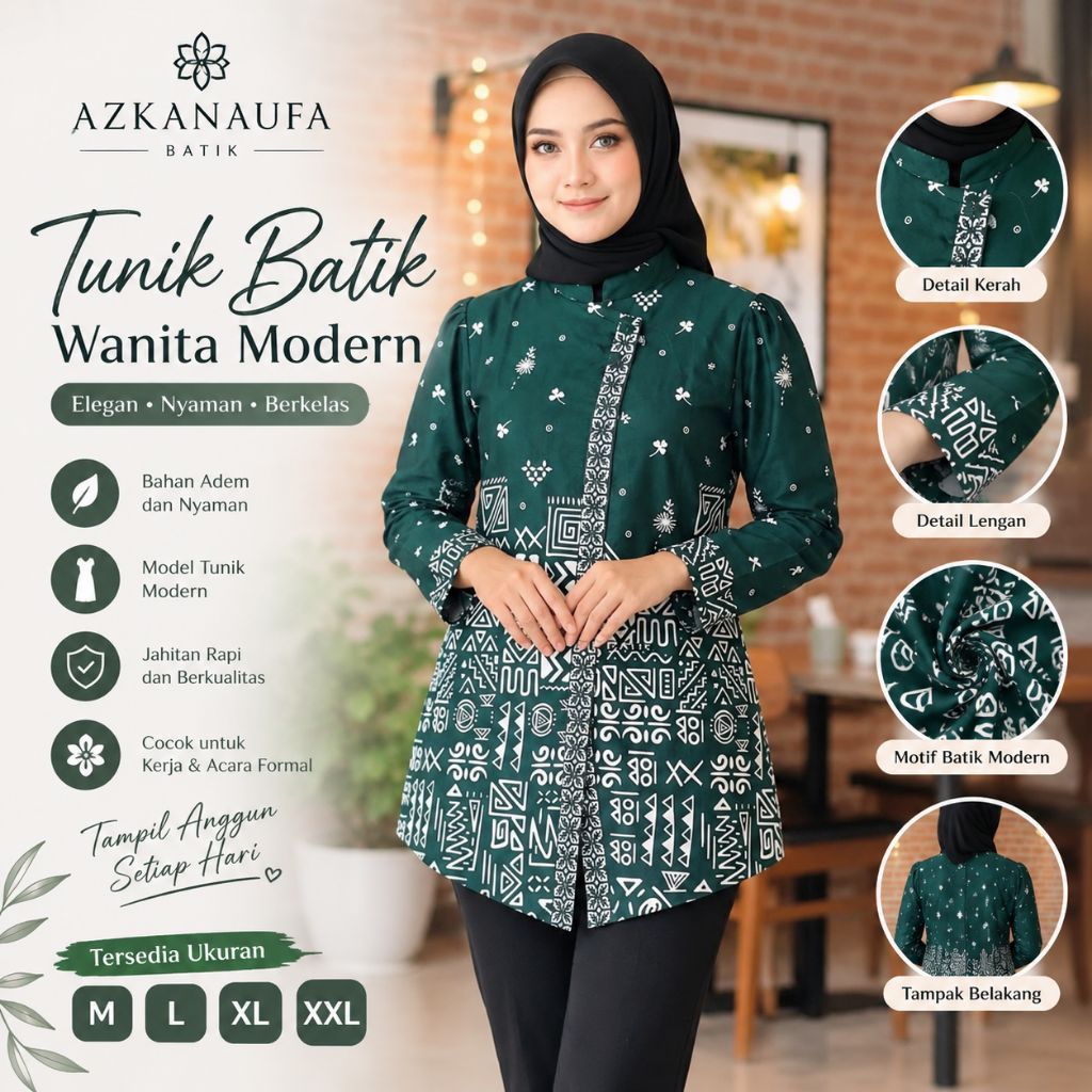 Blouse Batik Wanita Modern Elegan | Baju Batik Kerja Kantor | Tunik Batik Wanita