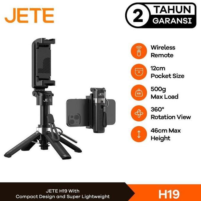 Tripod Bluetooth JETE H19 Portable Mini Tongsis Selfie Stick 360 Rotation With Postel Wireless Remot