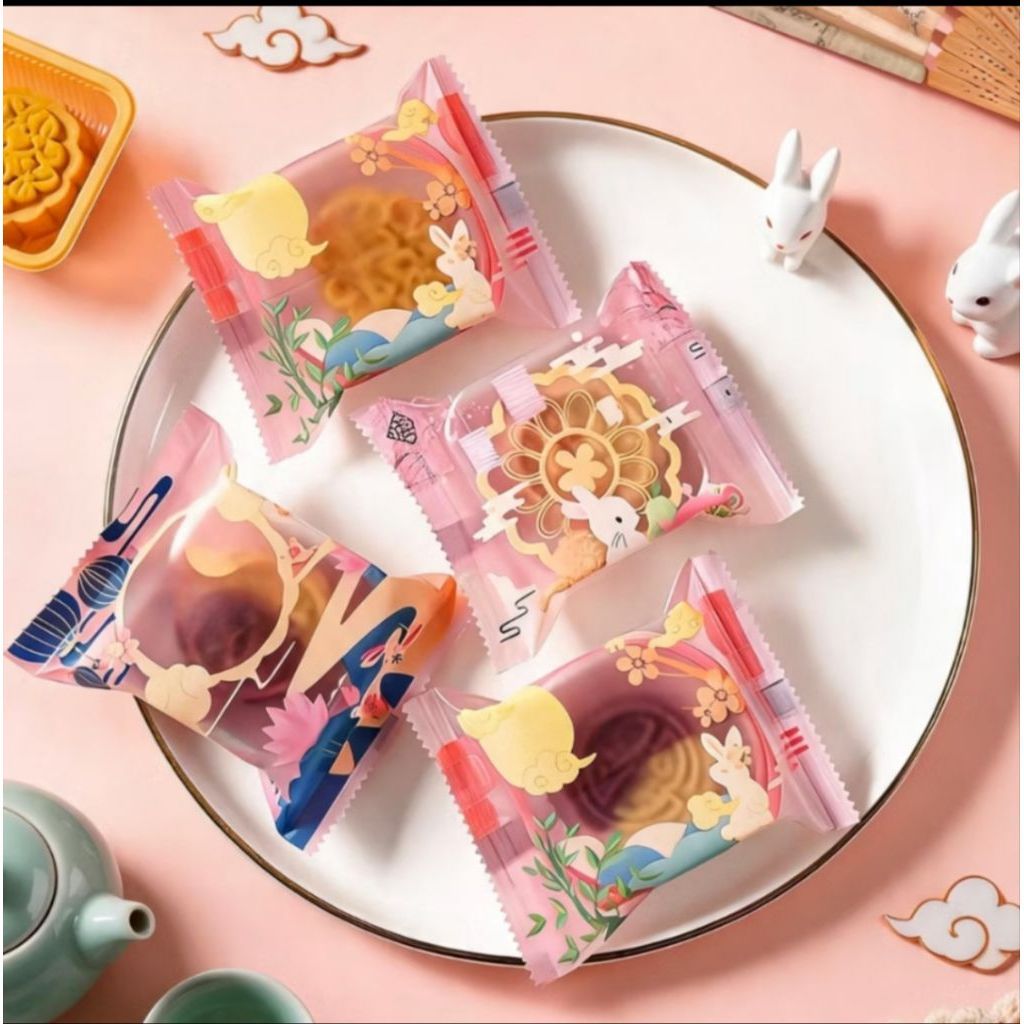 Plastik Mooncake Kelinci Pink 100-125g 50 Pcs