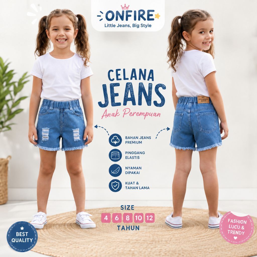 Celana Hotpants Anak Perempuan Ripped Jeans Sobek Gaya Korea Usia 1 - 12 TahunHot Pants Jeans Anak C