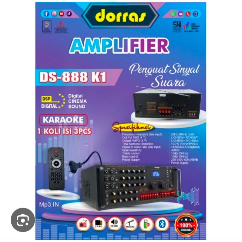 POWER AMPLIFIER DORRAS Amply Amplifier Speaker DS-888 K1 Power Besar Bagus Untuk Musik