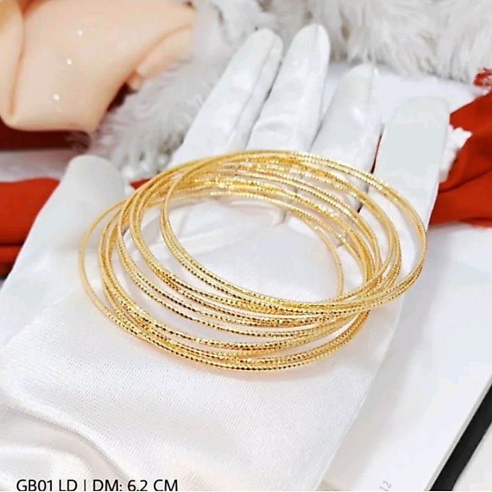 Gelang keroncong 3pcs ukir mewah titanium anti karat