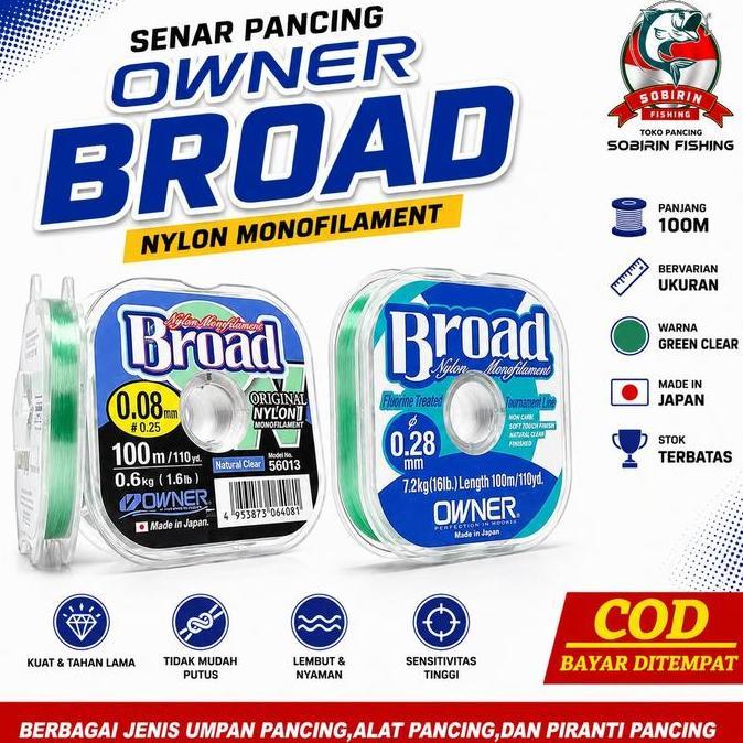 Senar pancing OWNER BROAD 100M Monofilament Jepang | Senar Owner Broad Bervarian Ukuran