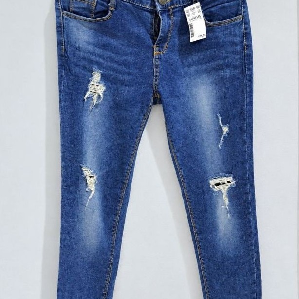 Celana Jeans GRL Skinny Ripped Warna Pekat