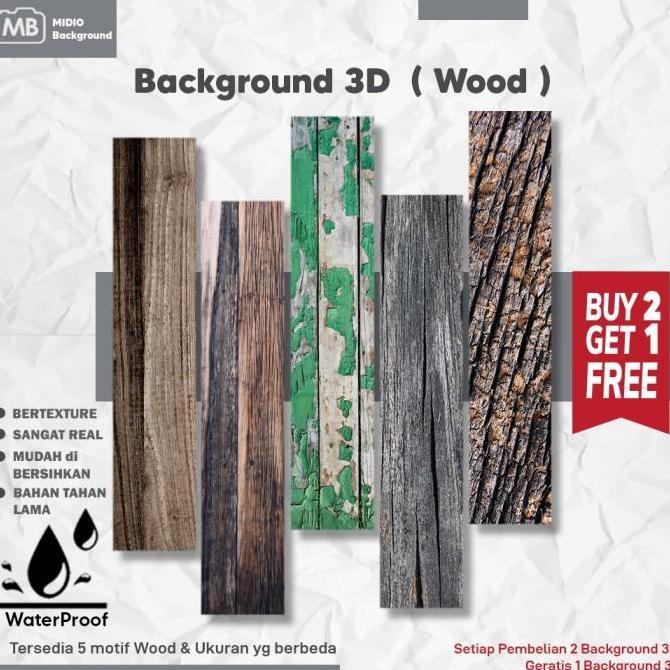 Gassx- Background Foto Studio 3D Terproof Midio Motif Kayu 3D Ukuran 66X50