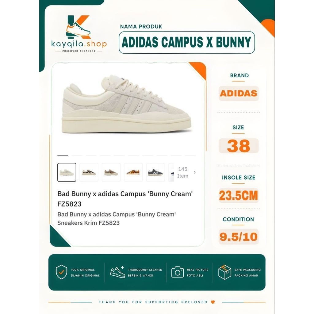 Sepatu Preloved Second Original Adidas Campus X Bunny Size 38