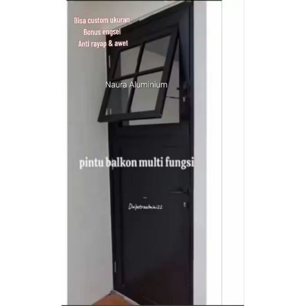 pintu Aluminium koboy balkon +jendela atas/ pintu  dapur. minimalis/ kaca ventilasi Awuning multifun