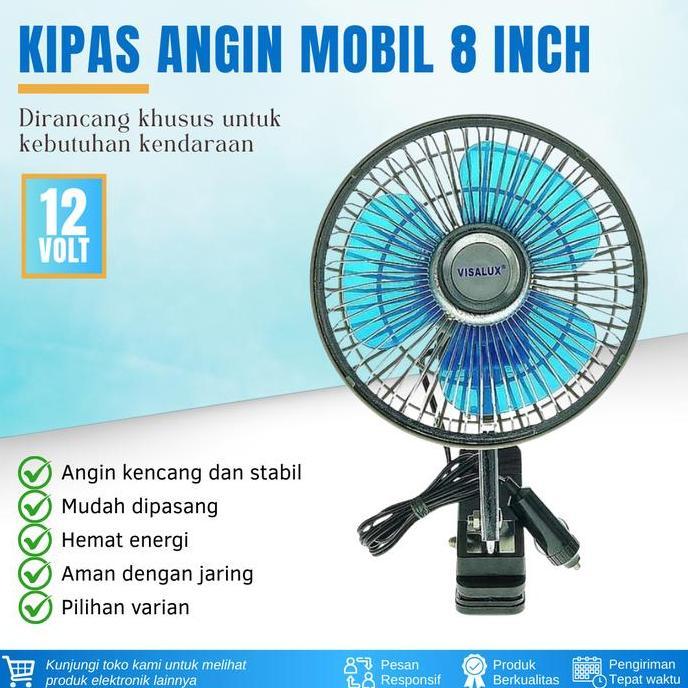 DR223 >> Kipas Angin Mobil 8 Inci DC 12 Volt Kipas Klip Aki Mobil 8 Inci Kipas DC Kipas Mobil Visalu