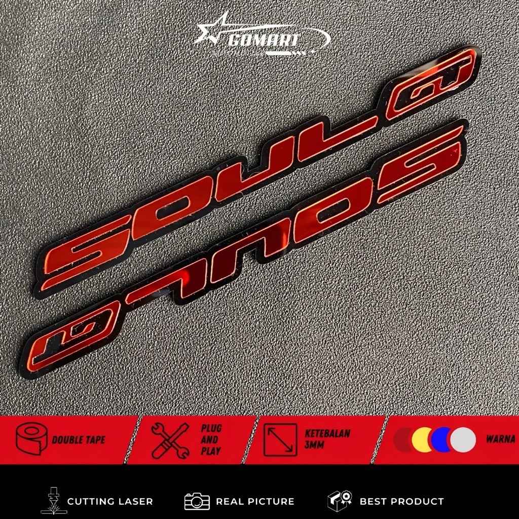 2PCS EMBLEM SOUL GT RED TIMBUL 3D STIKER EMBLEM MOTOR LOGO MIO SOUL GT TIMBUL 3D SEPASANG KANAN DAN 