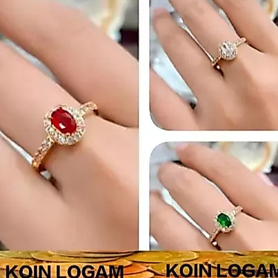PERHIASAN KOIN Cincin wanita model Pertama oval Warna Hijau bahan koin Logam 91