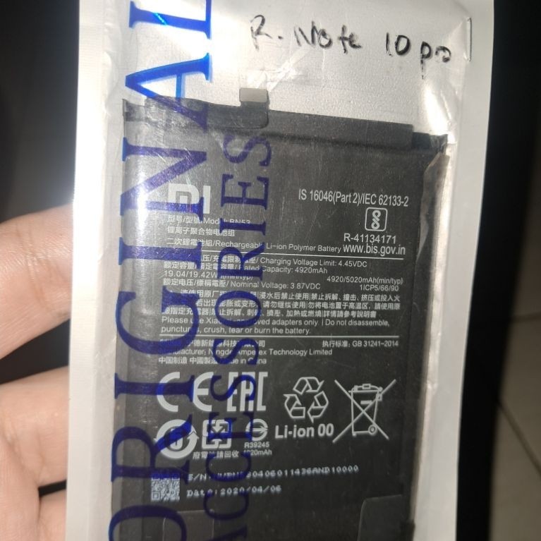 baterai bekas redmi note 10pro bn53 minus kembung