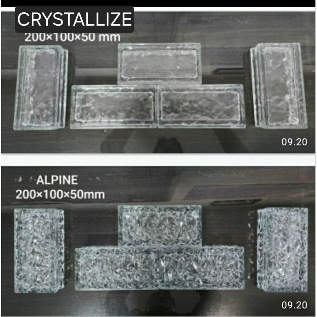 READY STOK  10X20 BLOK KACA GLASS BLOCK ASS BLOCK / KACA BLOCK MULIA GLASS CORAK CRYSTALLIZE SATIN, 