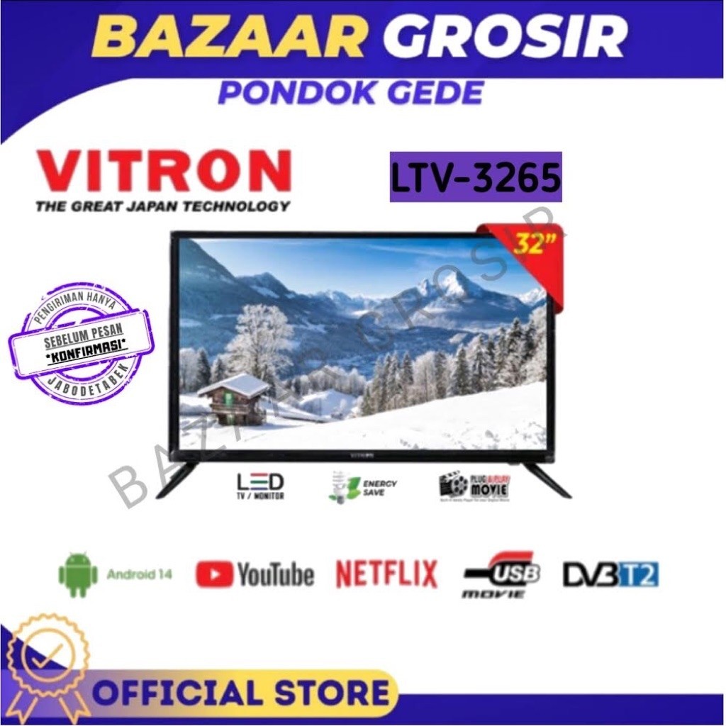 TV LED VITRON LTV-3265 LTV3265 32 INCH ANDROID 14 DVB T2 YOUTUBE NETFLIX USB