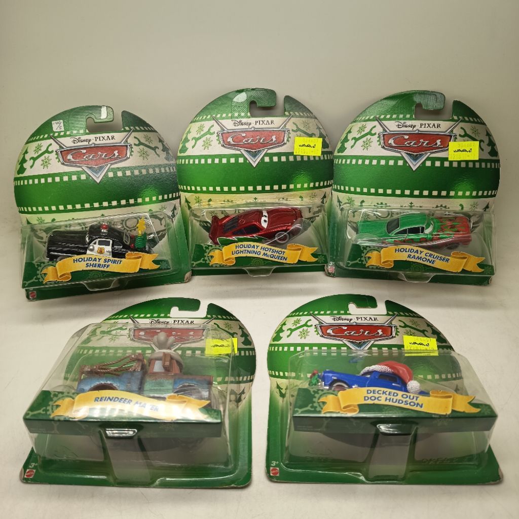 Disney Pixar Cars Happy Holidays Set isi 5 McQueen, Doc Hudson, Mater, Ramone, Sheriff Mattel tahun 