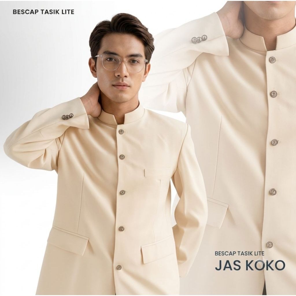 Jasko Polos Motif Saku Tutup Jas Koko Pria Dewasa Jasko Warna Cream Bescap Bapak Bescap Premium