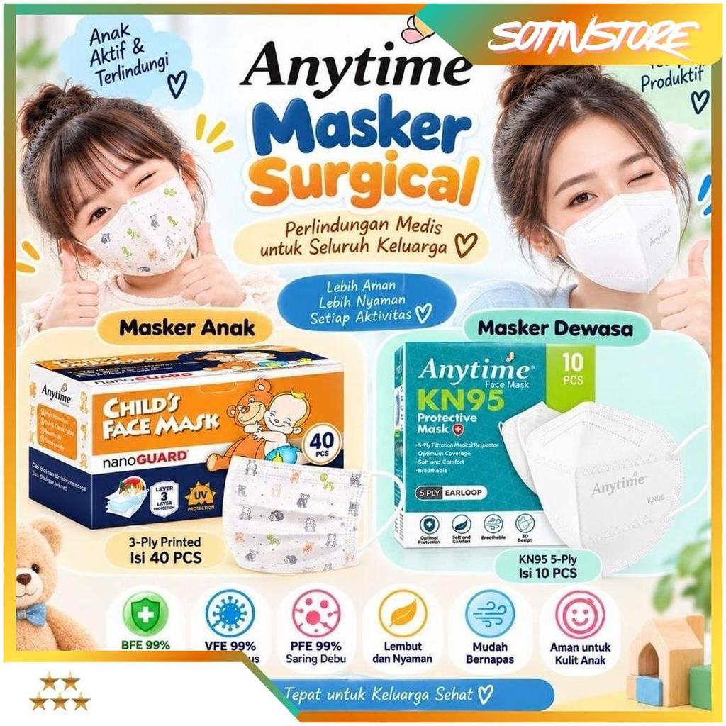 Anytime Masker Medical Protective 3PLY 4PLY KN95 Duckbill Anak Anti UV Sinar Matahari Masker Bayi An