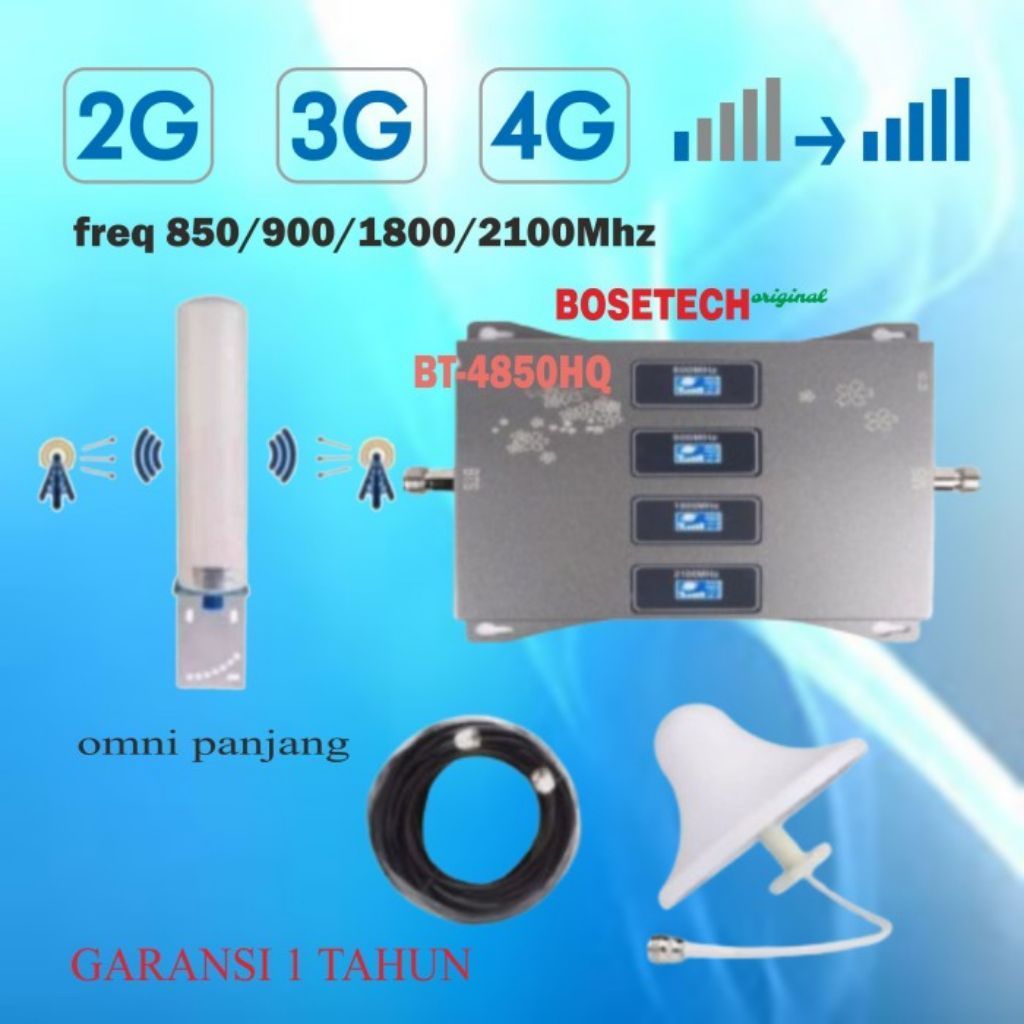 BOSETECH 4 BAND BT-4850HQ Penguat sinyal hp Network 4G 3G 2G GSM REPEATER Antena Omni tabung