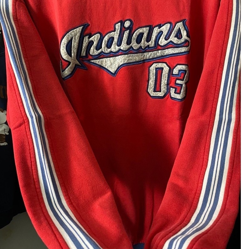 (72x61cm tanpa ditarik) CN crewneck sweater vintage MLB Cleveland Indians 03 full bordir washing red