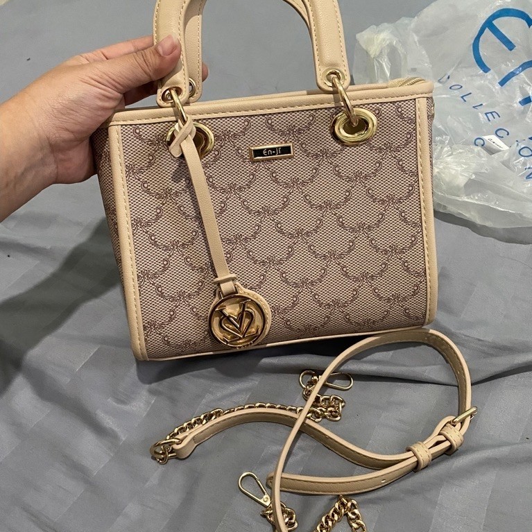 (PL) PRELOVED TAS ENJI YANSA HANDBAG CHAIN KHAKI