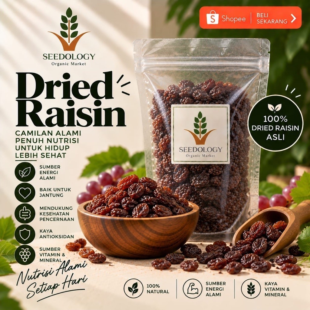 Organic Dried Raisin 1kg - Kismis Kering / Kismis Hitam / Dark Raisin