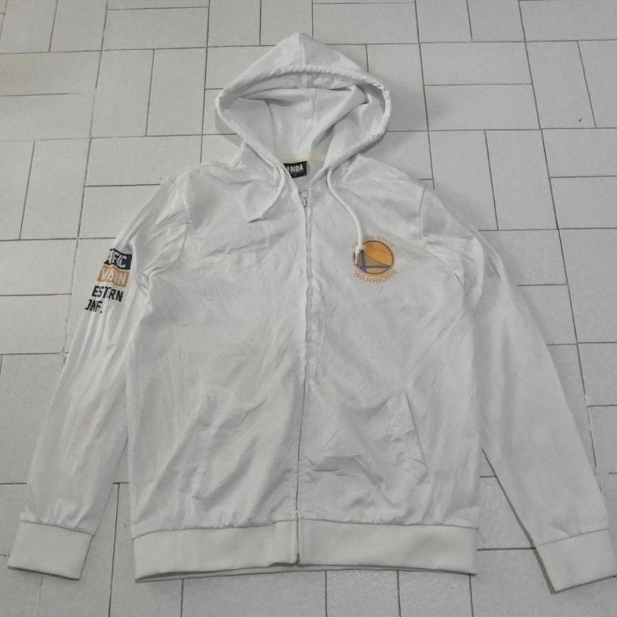 Jaket Sport Hoodie Zipper NBA Warriors Putih
