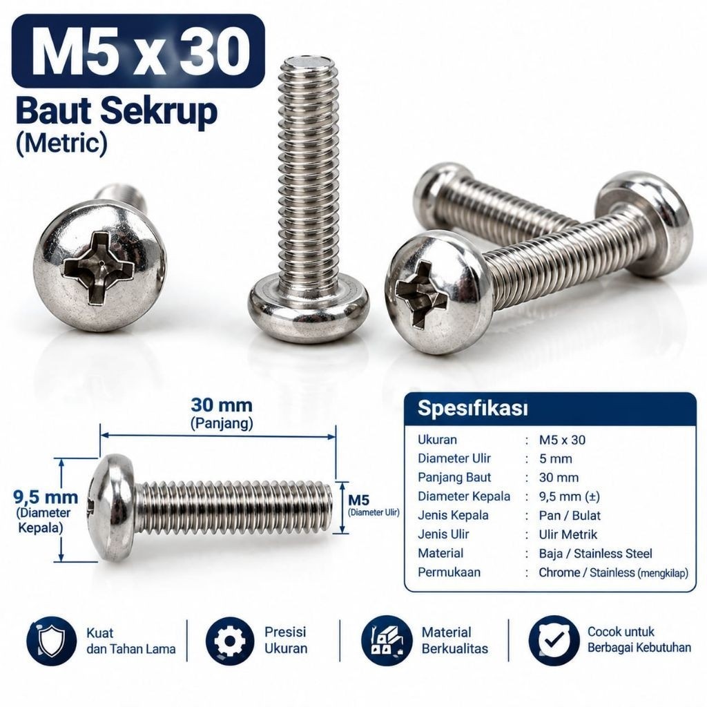 Baut Sekrup Variasi Kuat Anti Karat M5 x 10 / 15 / 30