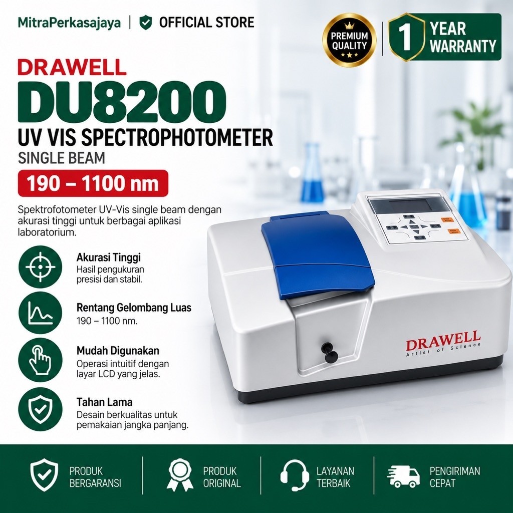 DRAWELL DU8200 DU-8200 UV VIS Spectrophotometer Single Beam 190-1100nm UV Visible Spectrophotometer 