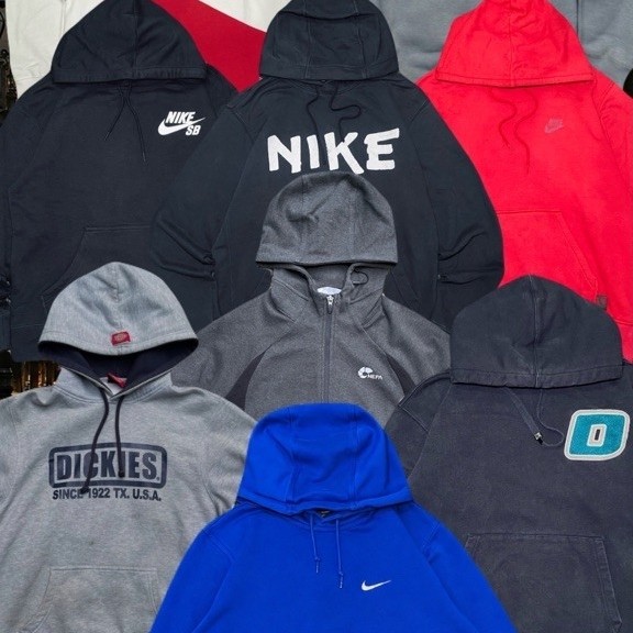 Hoodie Nike SB dan Dickies pria wanita kasual warna hitam merah abu abu biru