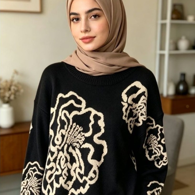 Sweater Shiku Willow - M-L, Lembut dan Nyaman, Desain Bunga Elegan