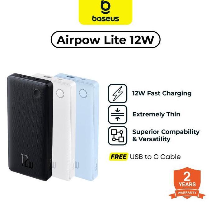Baseus Powerbank Airpow Air Lite 10000mAh | 12W PD | Input Type C & Output Type C & USB | Ultrathin 