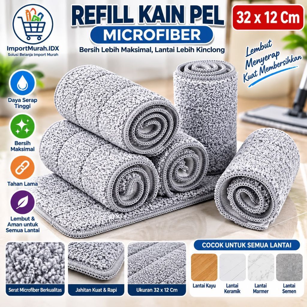 Refill Kain Pel Microfiber Kain Pel Ultra Mop 32 x 12 cm Kain Pel Microfiber Refil Baru Murah Import