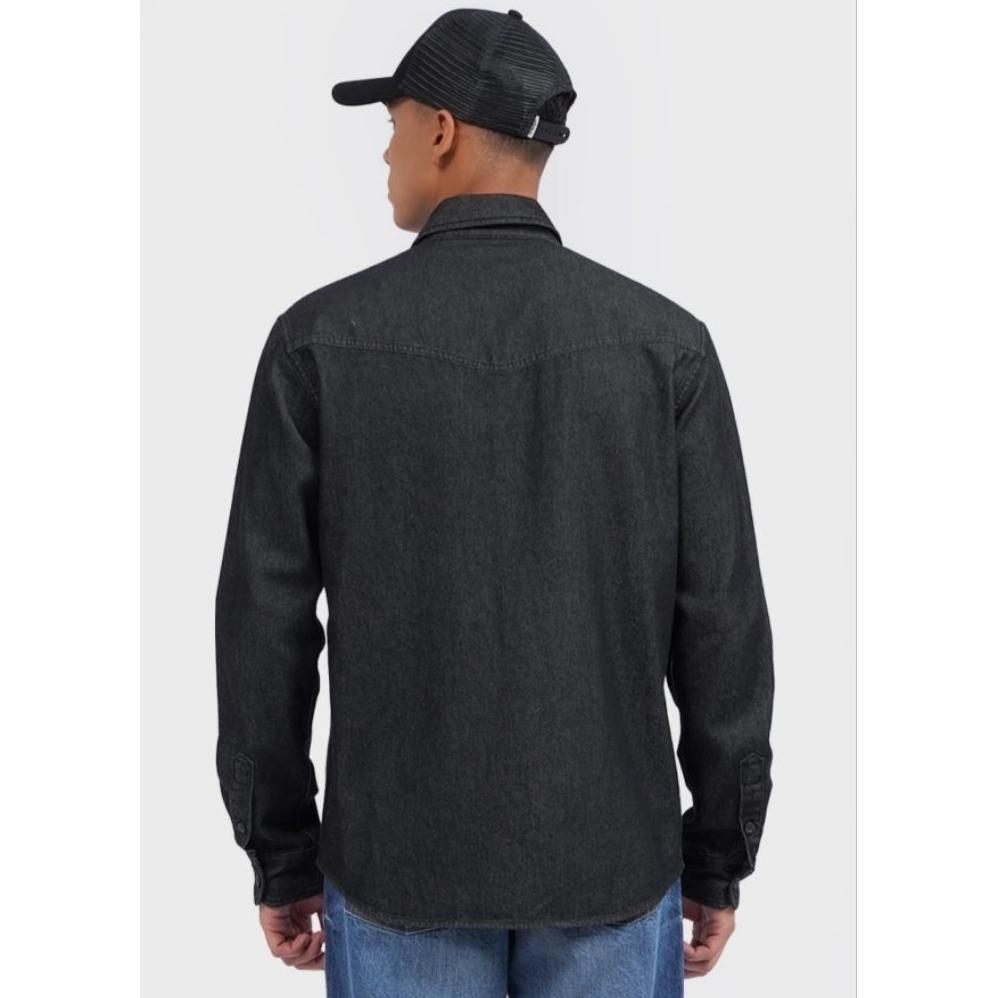 Free Ongkir Wrangler Kemeja Denim Pria Lengan Panjang Black Wash Original - Kemeja Jeans Hitam Cowok
