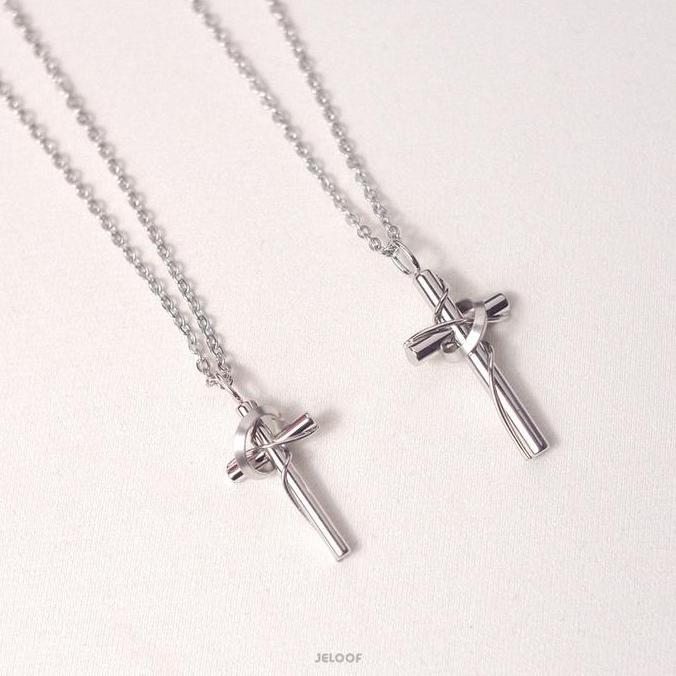 JELOOF Kalung Salib Couple Akwila & Priskila - Stainless Steel Antikarat Waterproof | Kalung titaniu