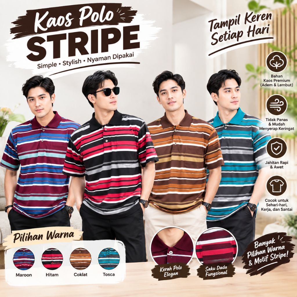 [JJF] kaos polo stripe / kaos polo salur / kaos polo garis garis / kaos polo pria / kaos polo / keme