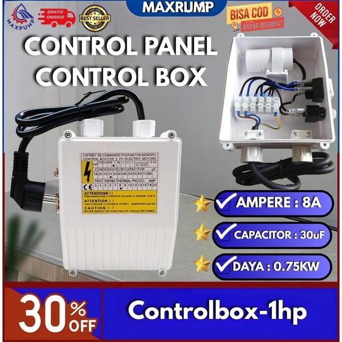 MAXPUMP Panel Control Kontrol Box Pompa Air Satelit Submersible Pump 1HP 0.75Kw 220V 8A dengan Kapas